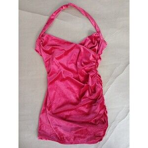 Forever 21 Red Velvet Mini Dress Women's XL Halter Rouched Winter Holiday Party